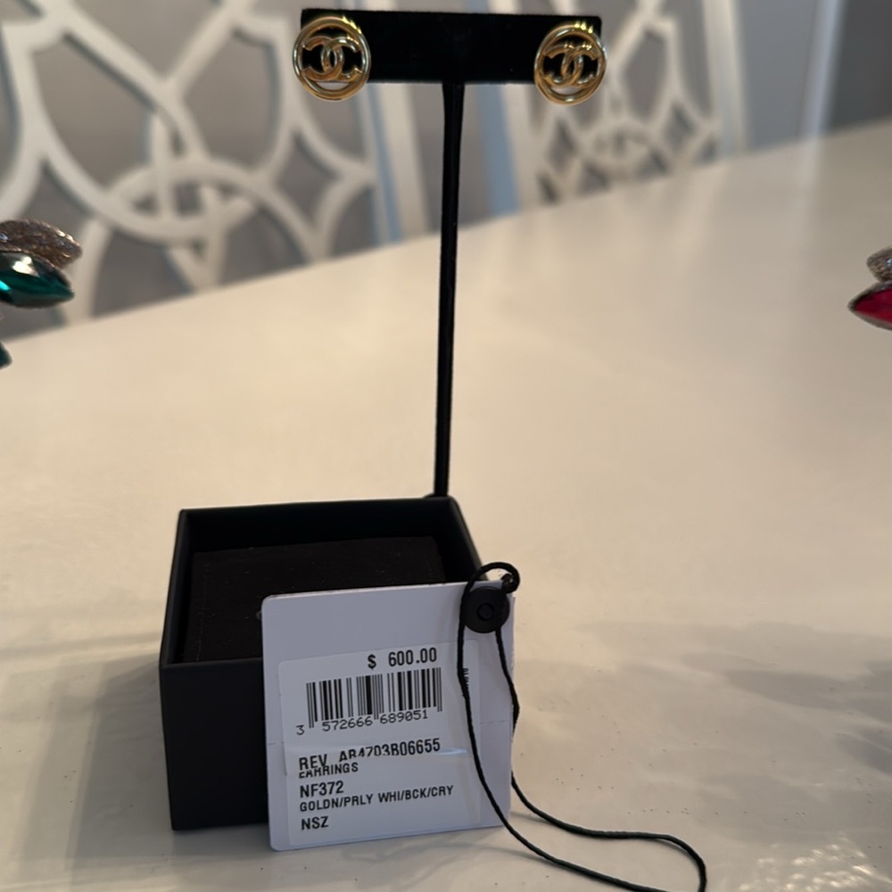 CHANEL Gold Logo Stud Earrings - Picture 2 of 4